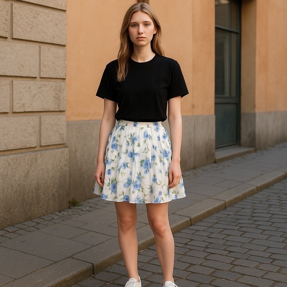 JONES NEW YORK Floral White and Blue Skirt - Picture 1 of 5